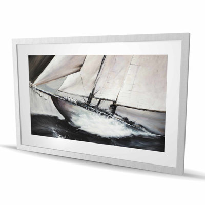 Boat in a Violent Storm - Gray Bedroom Framed Print Decor