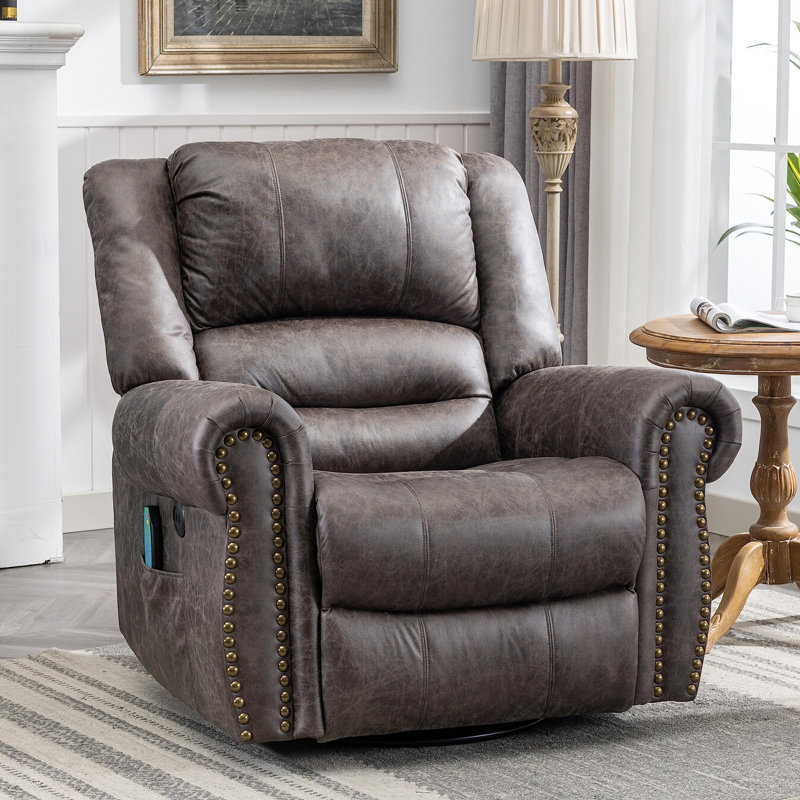 Heated Massage Swivel Rocking Recliner, Smoky Gray (Bronzing Suede Fabric)