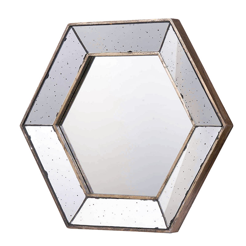 Miroir mural hexagonal 21 "x 18" avec finition argentée traditionnelle, miroir décoratif pour le salon, l'entrée, la chambre à coucher