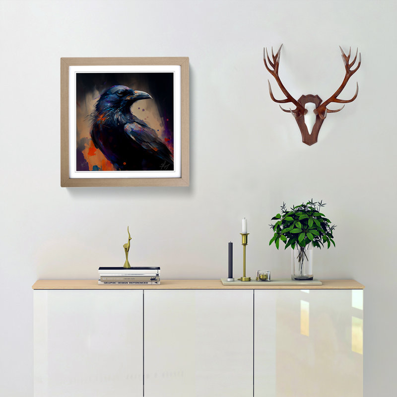 Raven Gestural - Framed Print, Oak