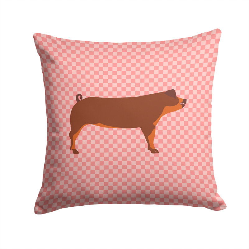 Coussin décoratif extérieur porc check, 14 po x 14 po, Rose