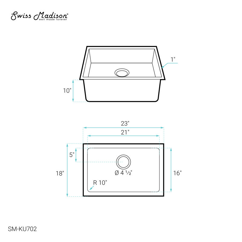 Rivage 23 x 18 Stainless Steel, Single Basin,Undermount Kitchen Sink