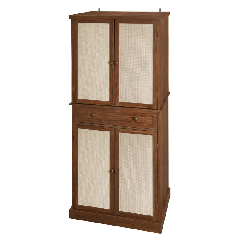 Armoire de rangement à 4 portes avec 1 tiroir et 4 tablettes intérieures réglables, Noyer