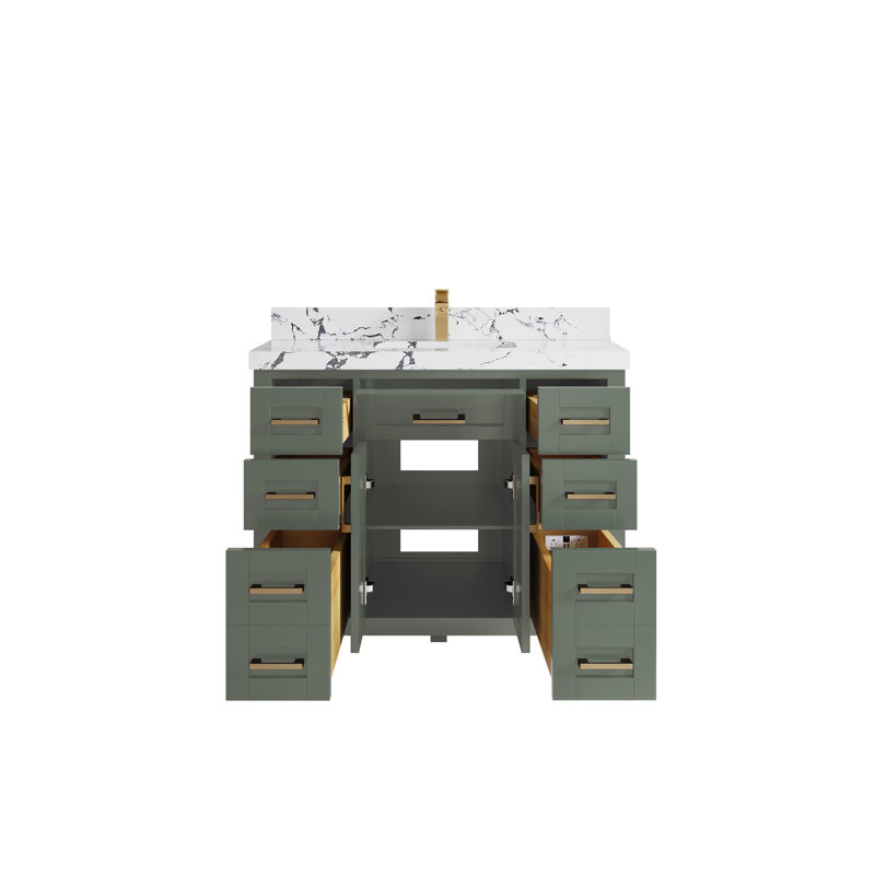 Cambridge 42 In. W X 22 In. D Single Sink Bathroom Vanity In Evergreen With 2 In. Quartz, Viola Night