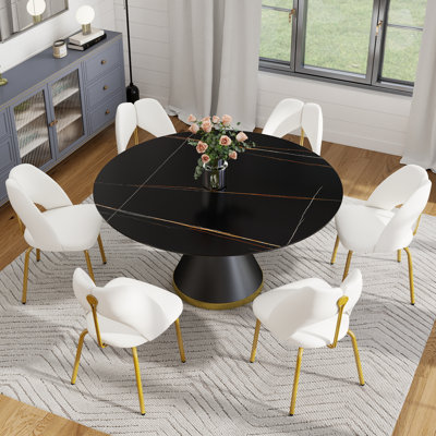 Round Stone Dining Table for Modern Living Room, Home