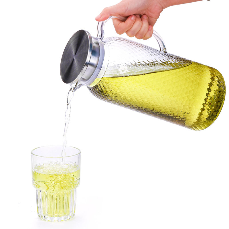 Lot de 2 pichets en plastique transparent de 2 litres (68 oz), avec couvercle, pour réfrigérateur, sans BPA, pour thé glacé