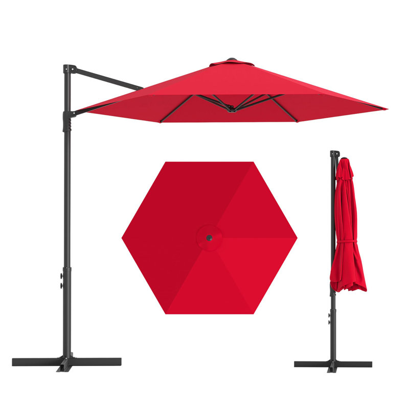Parasol extérieur en porte-à-faux 9 pi résistant aux rayons UV 9 pi | Grand porte-à-faux avec abat-jour ventilé pour terrasse, cour et bord de piscine
"