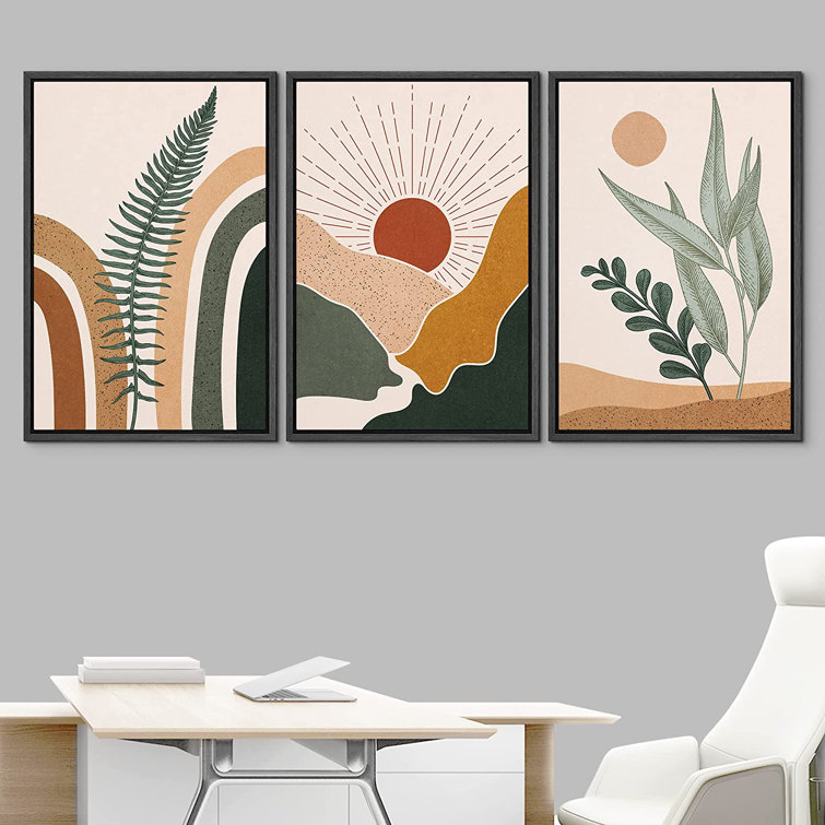 IDEA4WALL Mid-Century Sun Forest Plant Piece Floater Frame Graphic Art  Set on Canvas Wayfair Canada