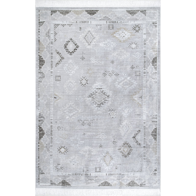 Tapis argenté à franges Venice, Rectangle 6 pi x 9 pi 4 po