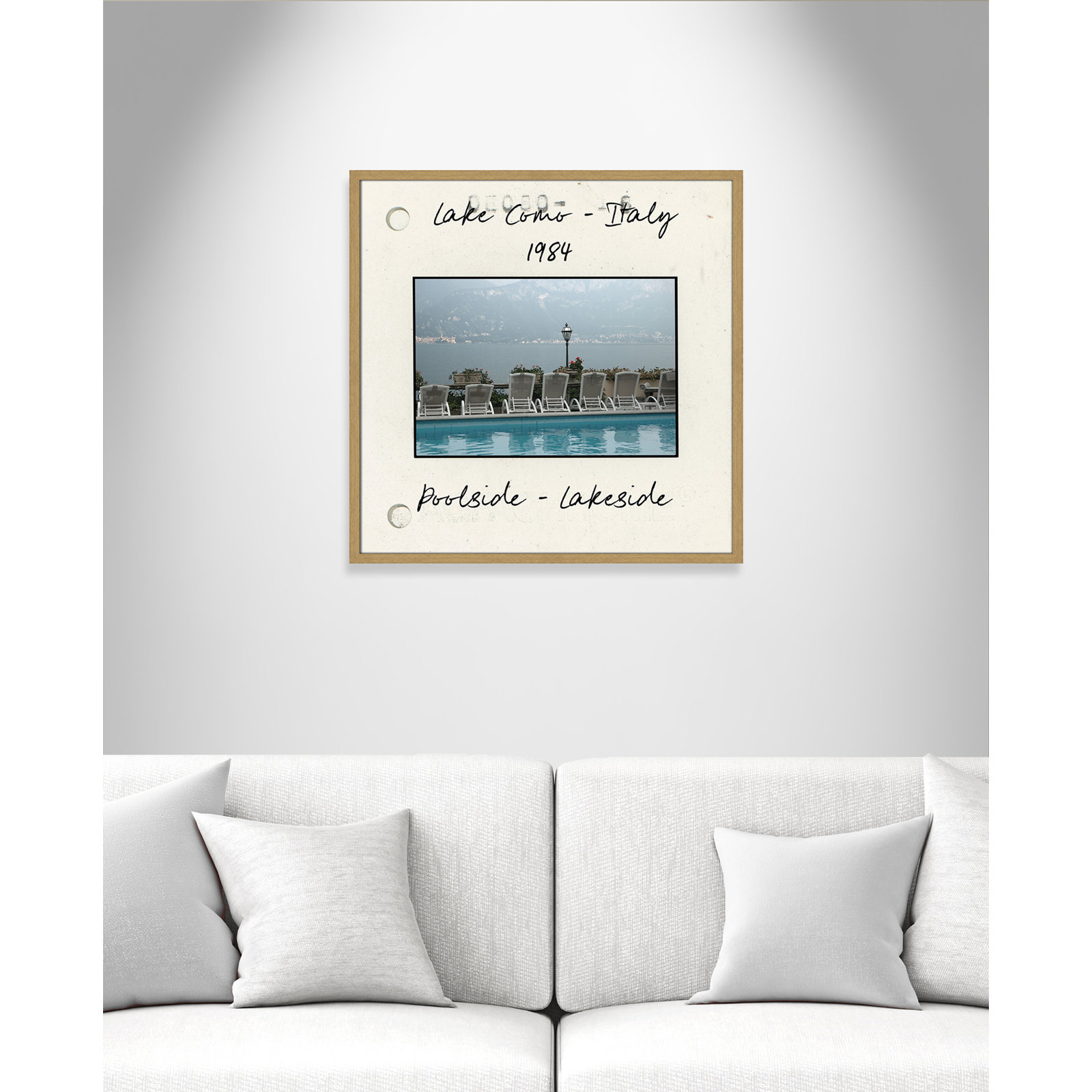 Travel Slide Collection "Lake Como, Italy" Print, Natural Single Picture Framed Paper, 27.5" H x 27.5" W x 0.75" D