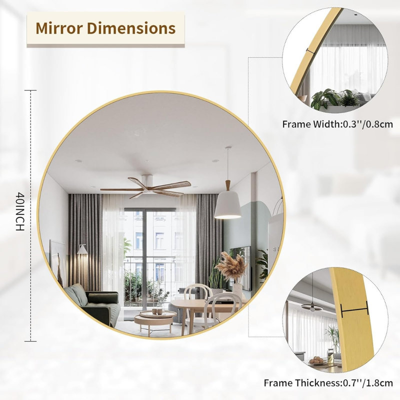 Miroir rond de 40 po, miroir circulaire à cadre en métal, fixation murale pour entrée, salle de bain, meuble-lavabo, salon, doré
