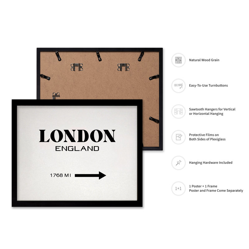 Signe de Londres, Angleterre, H 12 po x l 16 po, Affiche, Cadre noir