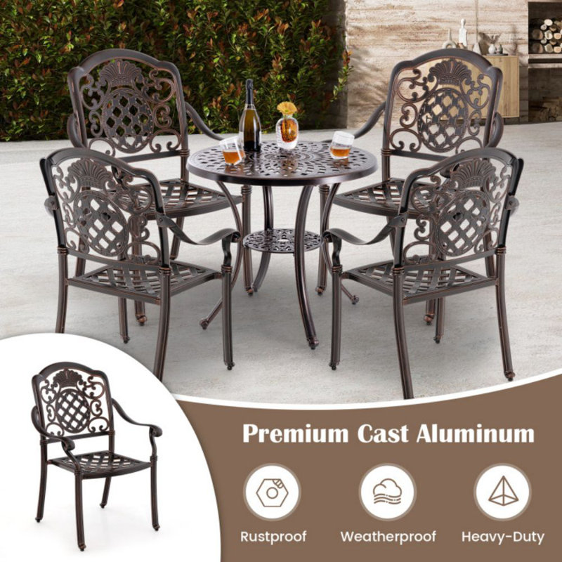 Red Copper Cast Aluminum Outdoor Dining Chairs, Set of 2