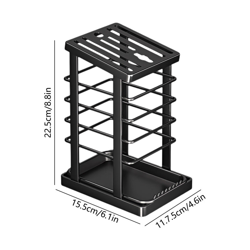 Étagère de rangement de couteaux de cuisine avec égouttoir de comptoir intégré, Noir