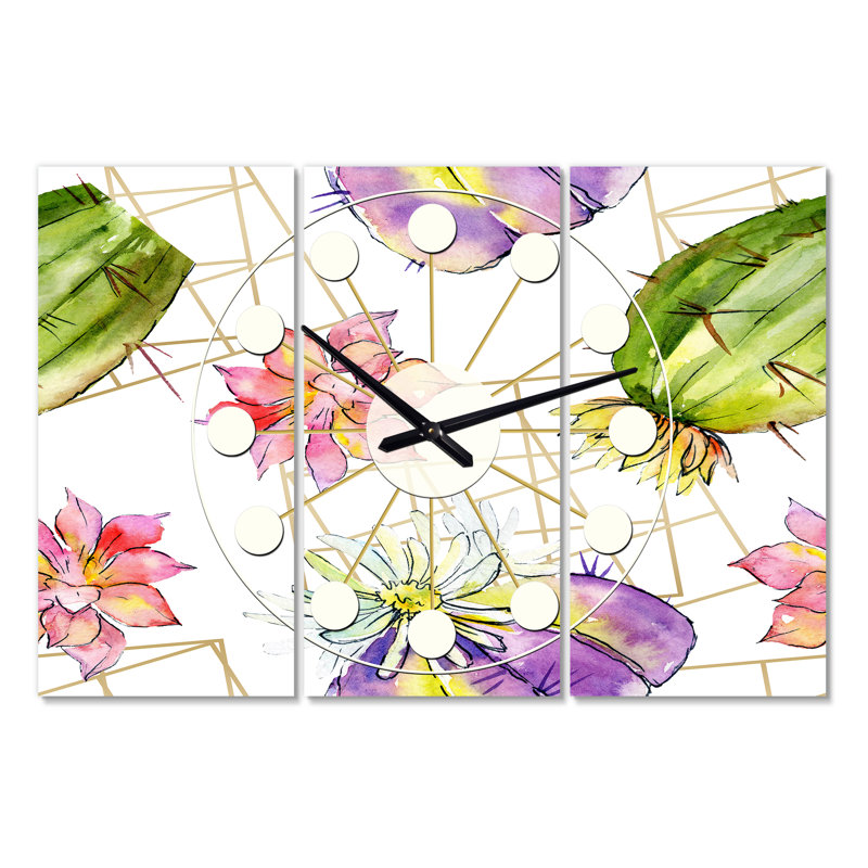 Horloge murale cactus surdimensionnée Mid-Century