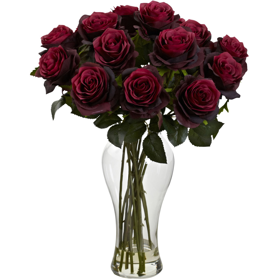 Blooming Roses Floral Arrangement in Vase Charlton Home® Flower 