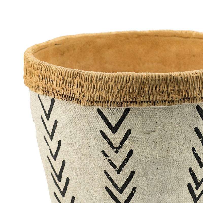 Viara Pair Of White And Brown Cement Planters With Eye - Catching Black V Pattern, L 10X8 Inches, S 8X6.5 Inches Enhance Your Floral Arrangements In Modern Spaces 2 Made From Elevate Decor Scandinavian