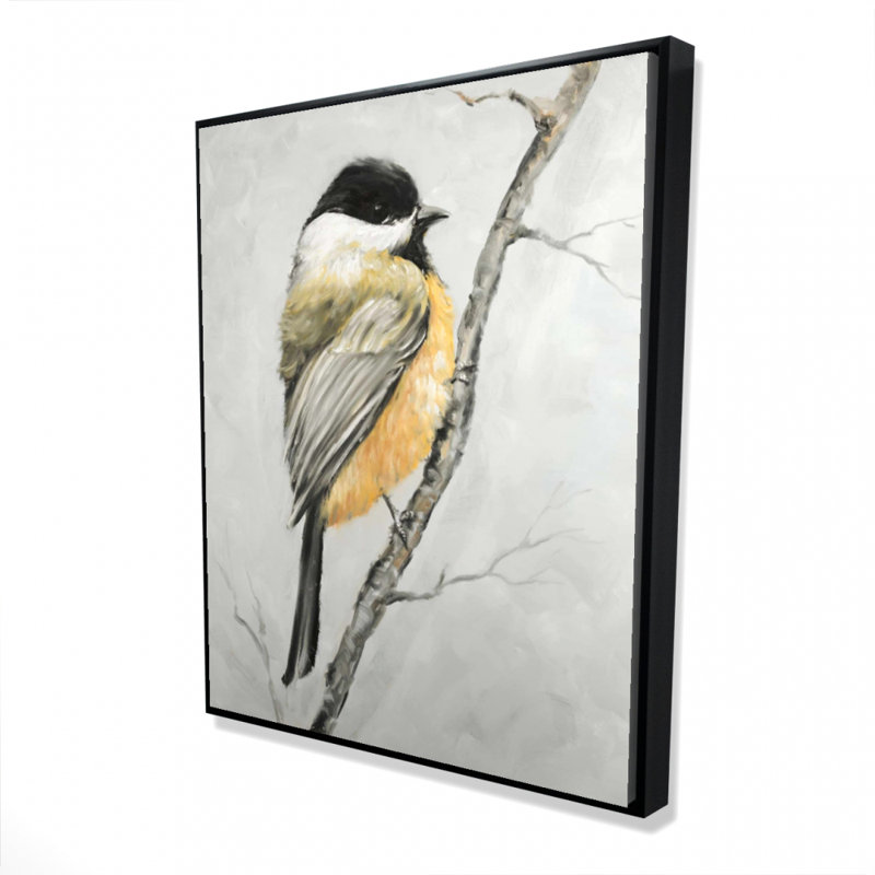 Petite impression de mésange charbonnière sur toile, H 60 po x l 48 po