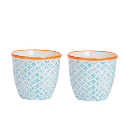 Nicola Spring Hand-Printed Plant Pots - 14cm - Blue - Pack of 2