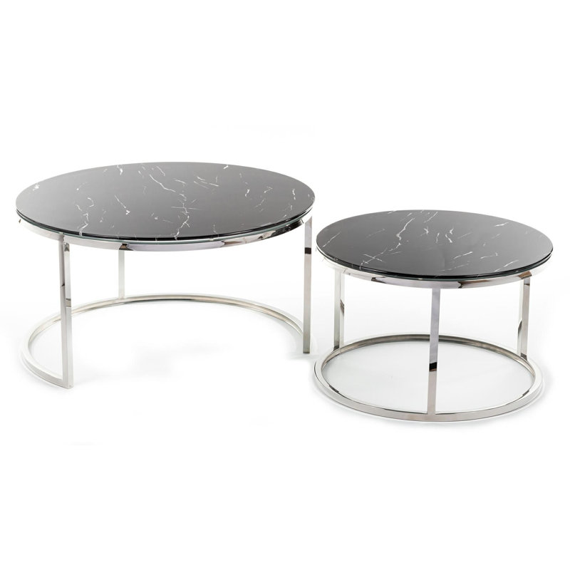 Ellinger 2 - Piece Glass Top Living Room Table Set, Black