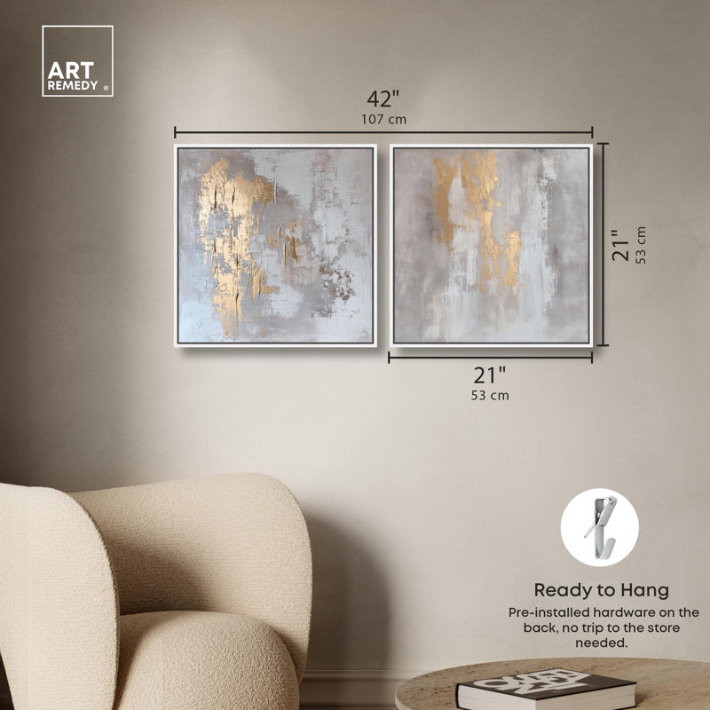 Rustic Gold Expose© Duo Canvas Print Gold Boho Wall Art Set by Art Remedy, Black Frame, 12 x 12, H 21 po x l 21 po