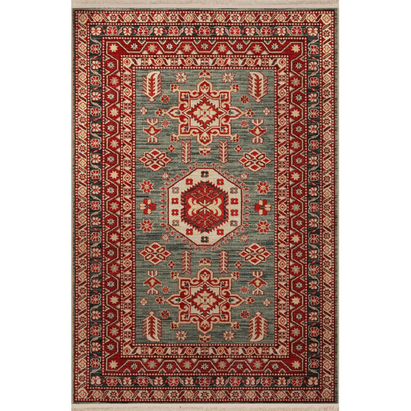 Tapis décoratif rétro à motif rouge traditionnel et traditionnel, Sous-tapis rectangulaire 5 pi 1 po x 7 pi 7 po inc