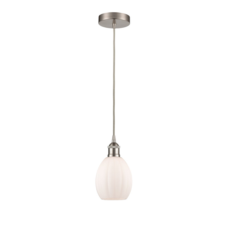 Luminaire suspendu simple à 1 lumière Bolduc, Blanc, Nickel satiné brossé