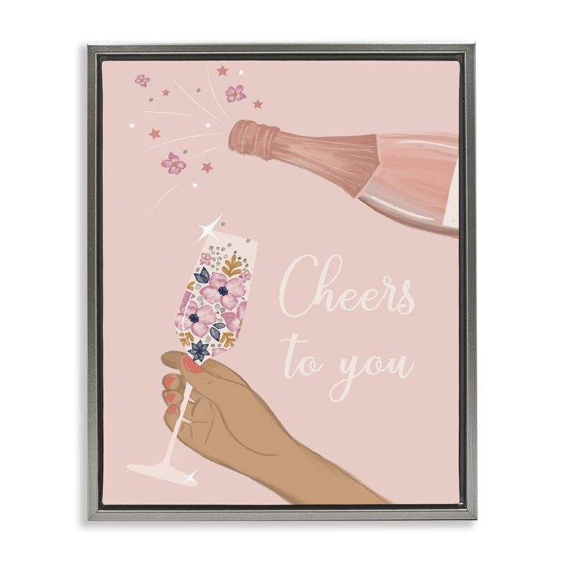«Cheers To You Champagne», art mural encadré sur toile flottante par Chen Alyesh, Cadre flottant gris lustré
