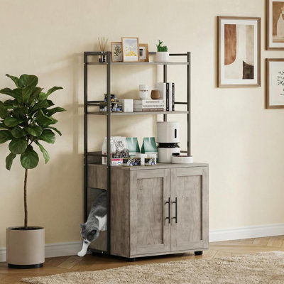 Meuble dissimulant un bac à litière pour chat, avec intérieur spacieux et plateforme supérieure, salle de bain fermée pour chat d'intérieur, maison pour litière pour animaux de compagnie pour salon ou chambre à coucher