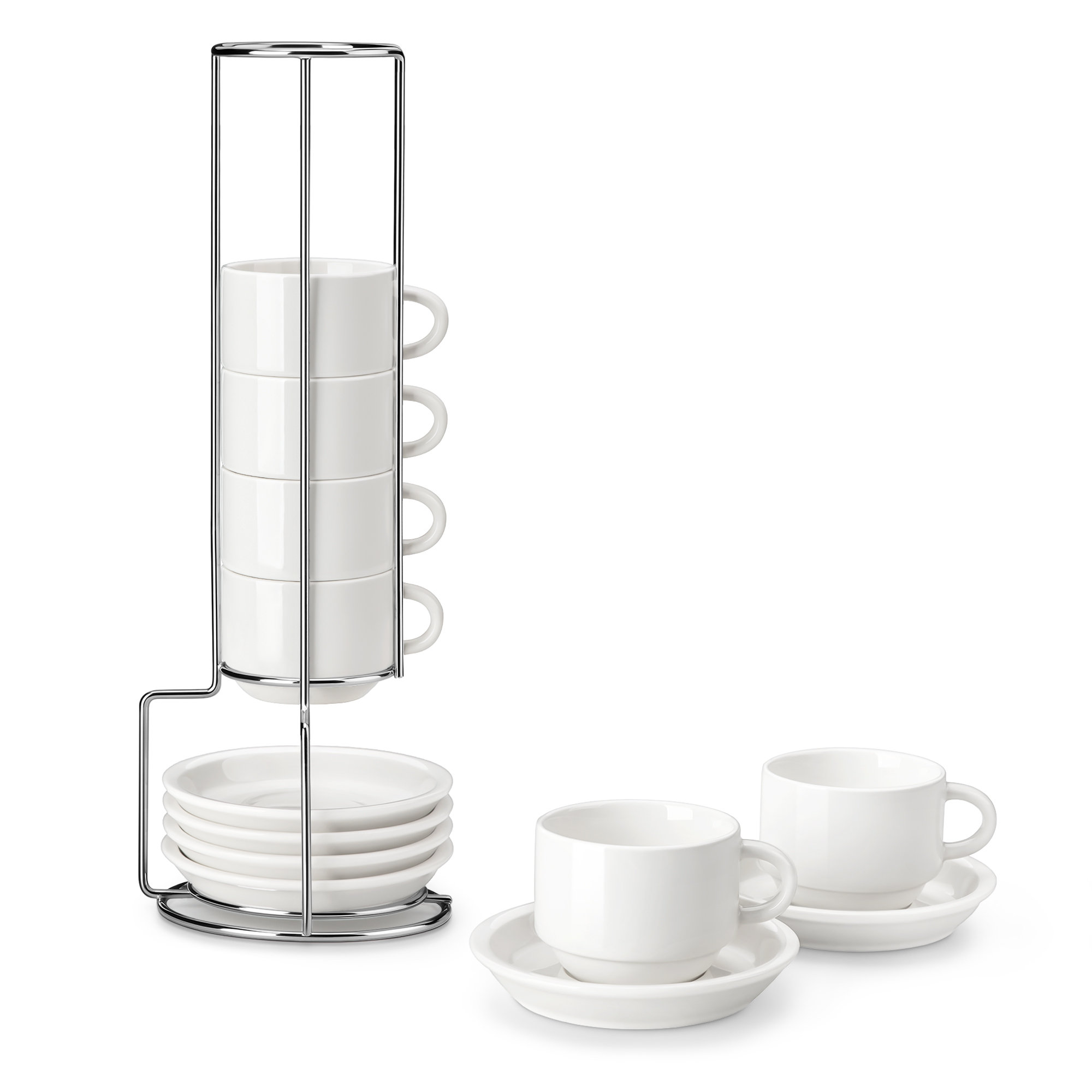MALACASA 6 Piece Porcelain China Espresso Cups with Saucers and Metal ...