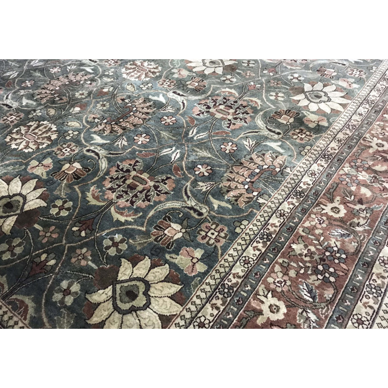 Tapis vert et rouille de haute qualité noué à la main