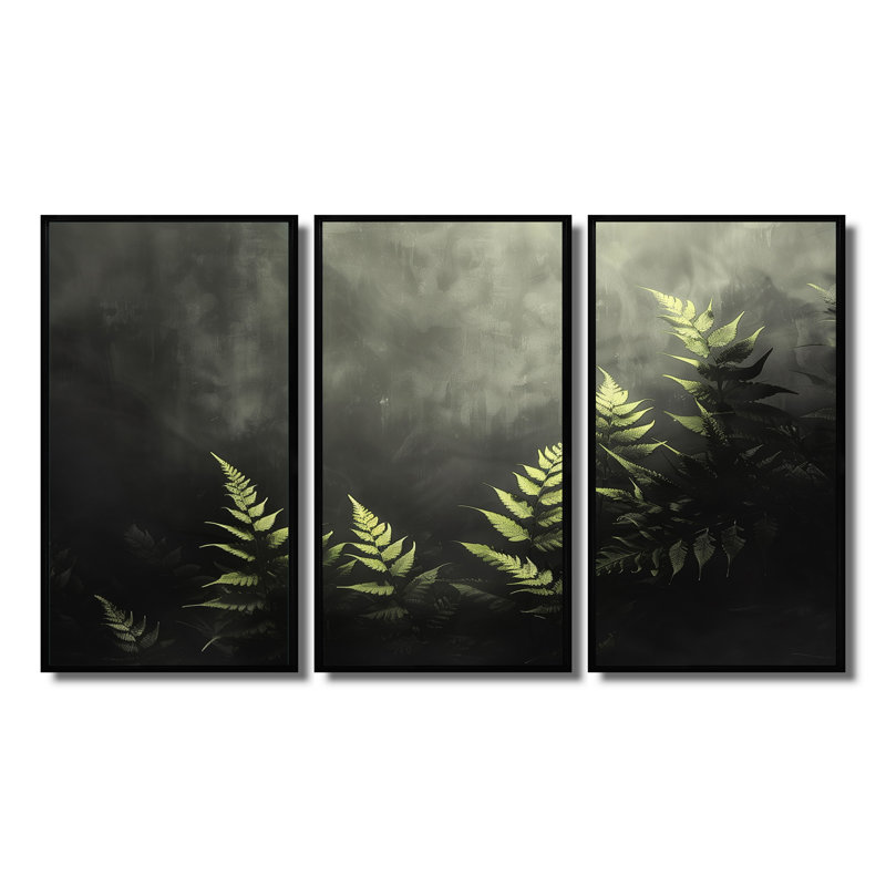 Novak - ensemble d'art mural fougères, 28" H x 36" W x 1" D, Black Floater Framed Canvas