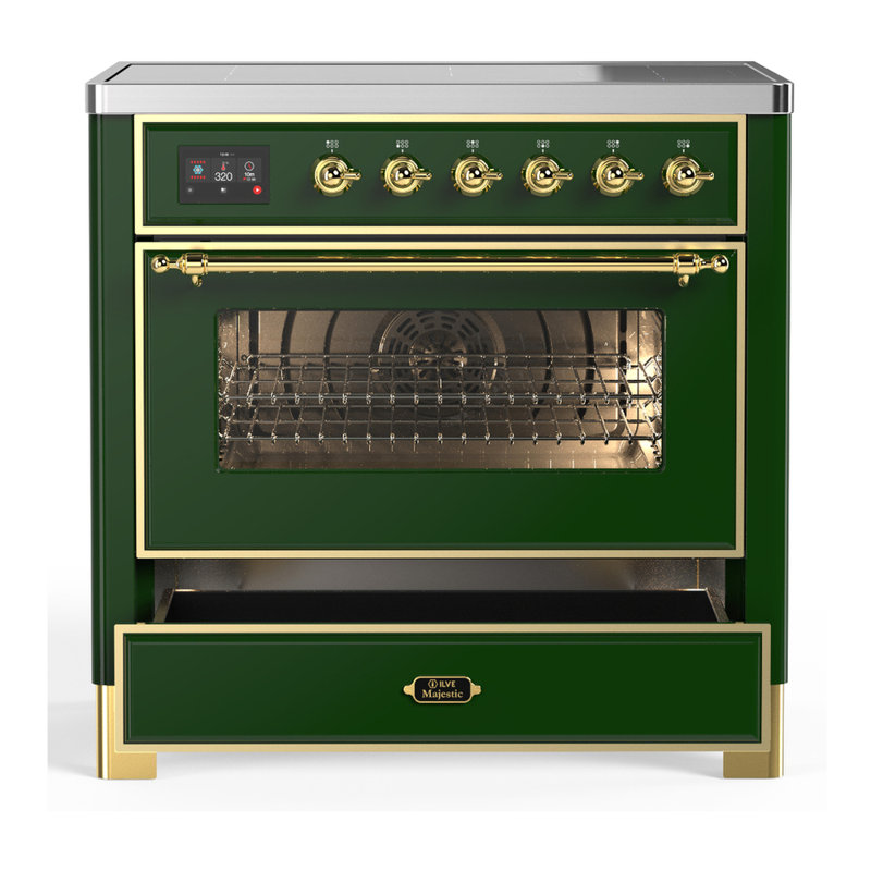Cuisinière à induction 36 pouces avec 6 éléments à induction en vert émeraude Majestic III Series (garniture laiton), Laiton