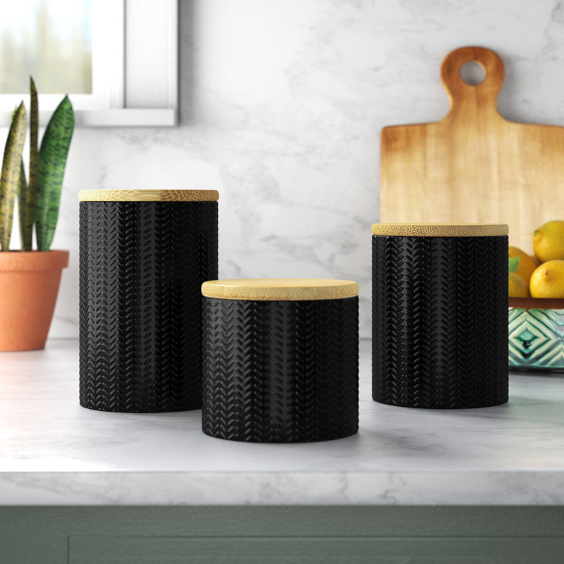 Ensemble 3 pièces de pots de rangement de cuisine, Noir