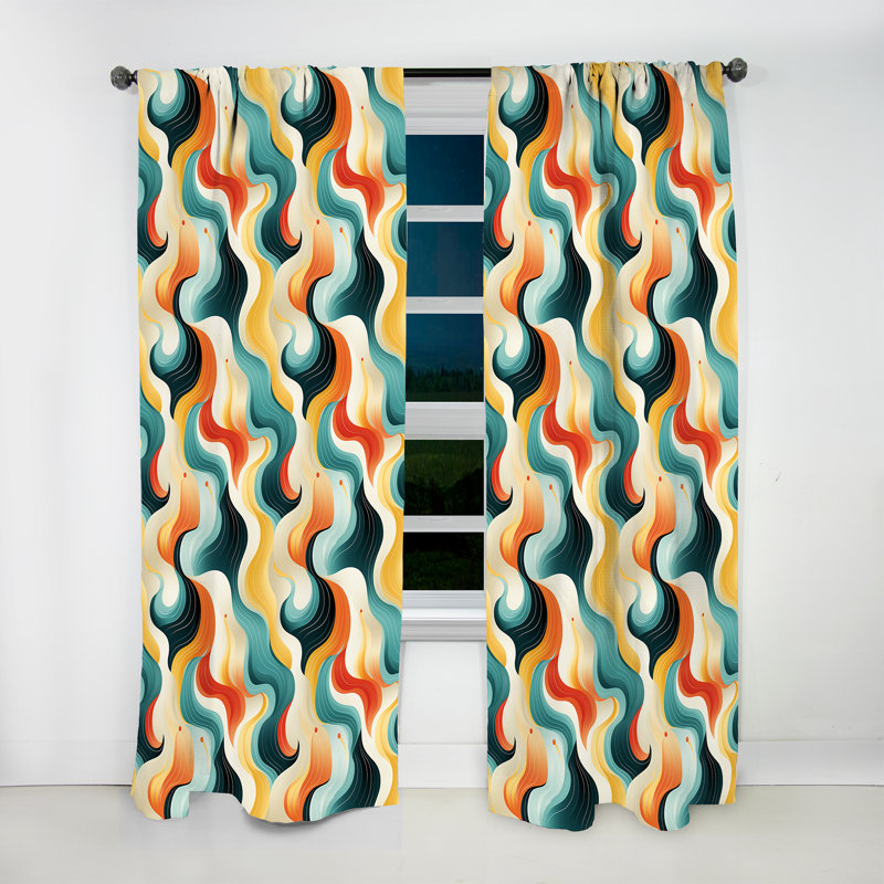 Retro Waves Lines - Rideau Mid-Century - Velours obscurcissant - 1 panneau, L 52 po x L 63 po