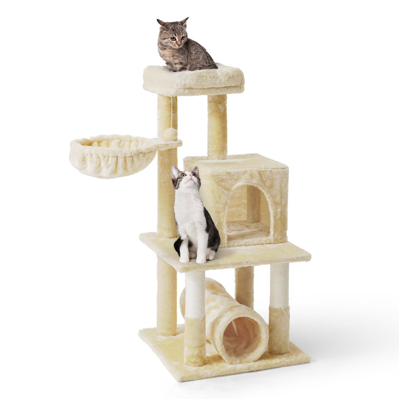 Tour pour chat Caphaus pour chats d'intérieur, joli petit arbre à chat moderne de 40 pouces avec perchoir élargi, arbre d'activité pour chat à plusieurs niveaux avec poteaux à griffes, tunnel, panier, maison pour chat