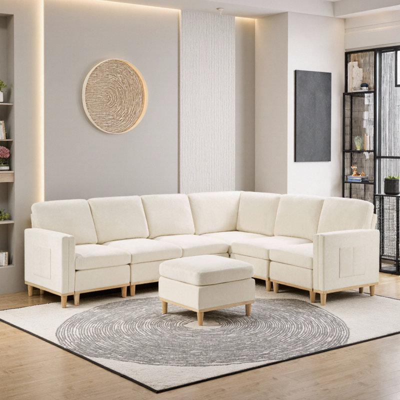Ensemble de canapés modulaires et modernes pour le salon ou la salle à manger, Tissu blanc
