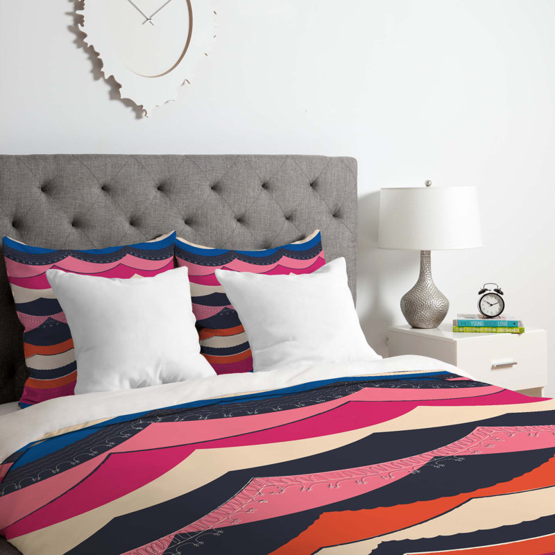 Ensemble de housse de couette en microfibre rose / bleu / orange, Housse de couette pour très grand lit et 2 très 