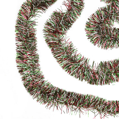 50' x 4" Shiny Silver Red and Green Wide Cut Tinsel Christmas Garland - Unlit