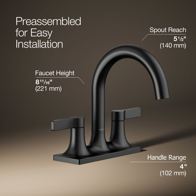 Venza Centerset Bathroom Sink Faucet 1.2 GPM, Matte Black