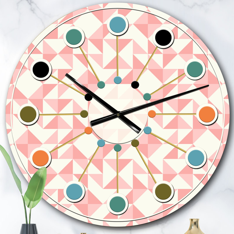 Motif géométrique abstrait, patchwork patchwork - horloge murale moderne Mid-Century, Surdimensionné