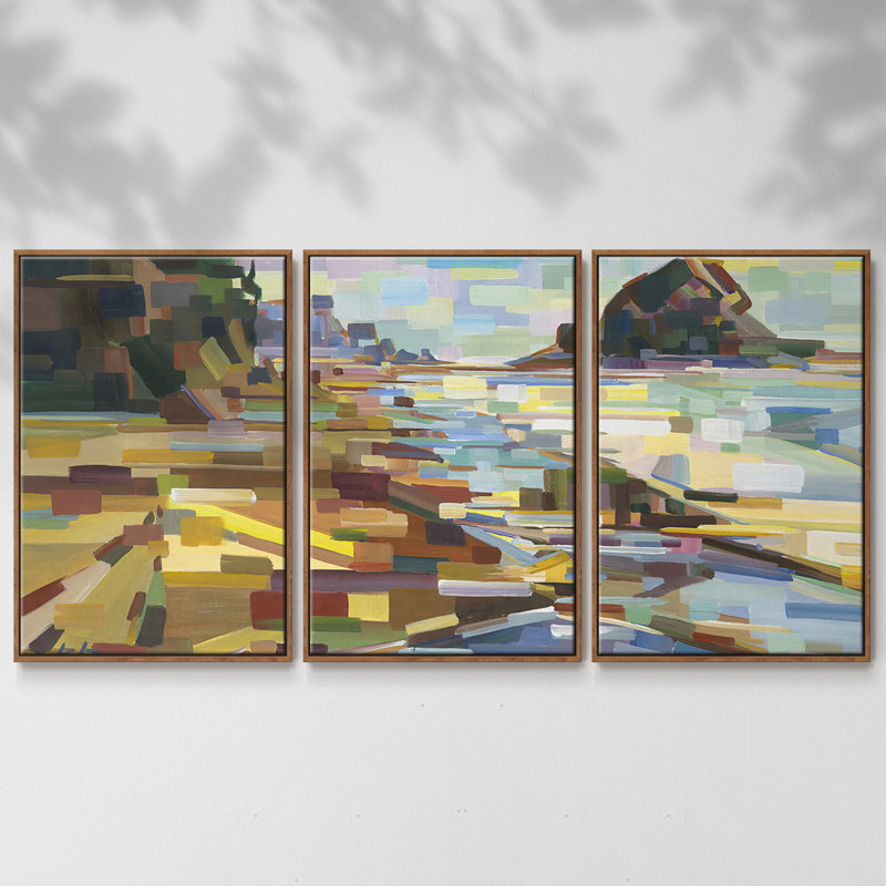 " Yellow;Brown;Blue " 3 - Pieces, 36" H x 75" W x 2" D, Walnut