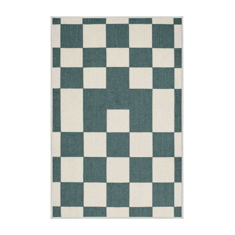Machine Washable Checkered Beige Area Rug, Runner 2' x 5'