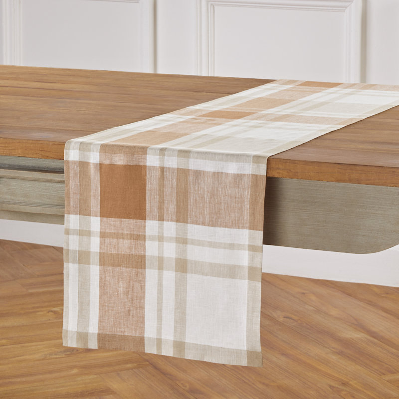 Fall Harvest Plaid - 100% Pure Linen Table Runner, 36" x 14"