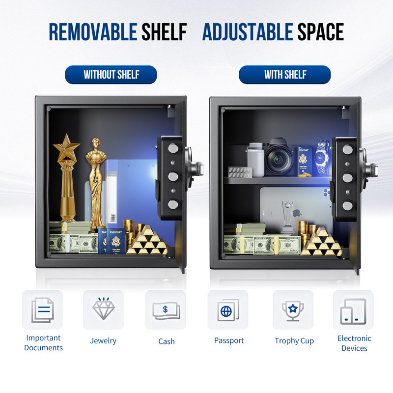 Fingerprint Recognition Safe, 0.8/1.6/2.5 Cub Safe Box, Safes for Home with Digital Keypad, Steel Inner Cabinet, Money Safe