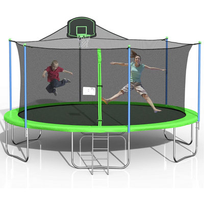 16ft Trampoline For Kids, Outdoor Trampoline With Safety Enclosure Net Basketball Hoop And Ladder, Trampoline For Adults -  Sapphome, 16FT-W285S00002