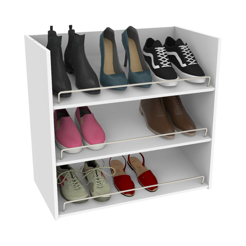 White Stackable 3-Shelf Wood Shoe Organizer