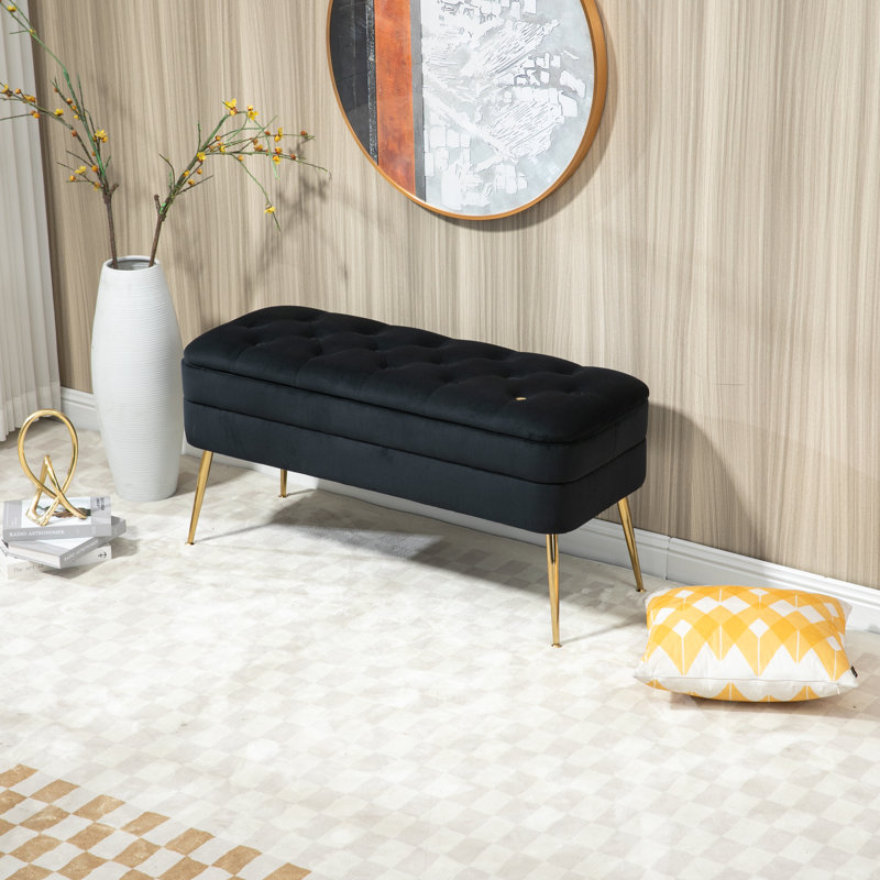 Upholstered Storage Bench, Black