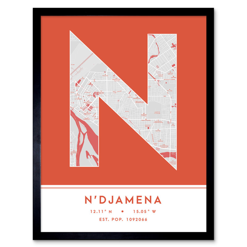 N''djamena Chad City Map Orange - Single Picture Frame Typography