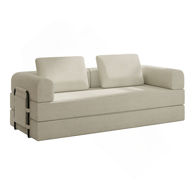 Canapé-lit convertible avec coussin cylindrique - Coussin pliant en velours côtelé pour une utilisation polyvalente dans le salon, la chambre à coucher, le salon et le studio